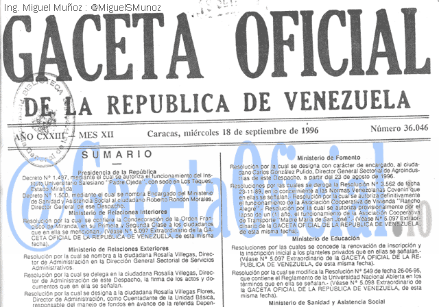 Gaceta Oficial 36046 del 18 Septiembre 1996