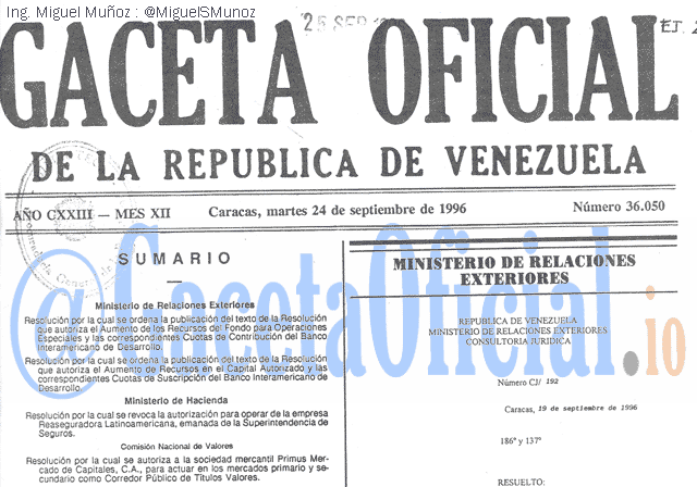 Gaceta Oficial 36050 del 24 Septiembre 1996