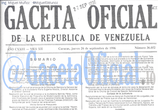 Gaceta Oficial 36052 del 26 Septiembre 1996