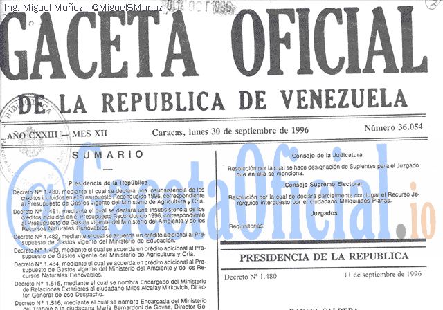Gaceta Oficial 36054 del 30 Septiembre 1996