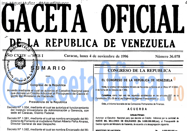 Gaceta Oficial 36078 del 4 Noviembre 1996
