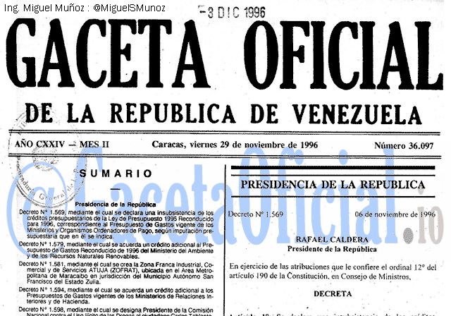 Gaceta Oficial 36097 del 29 Noviembre 1996