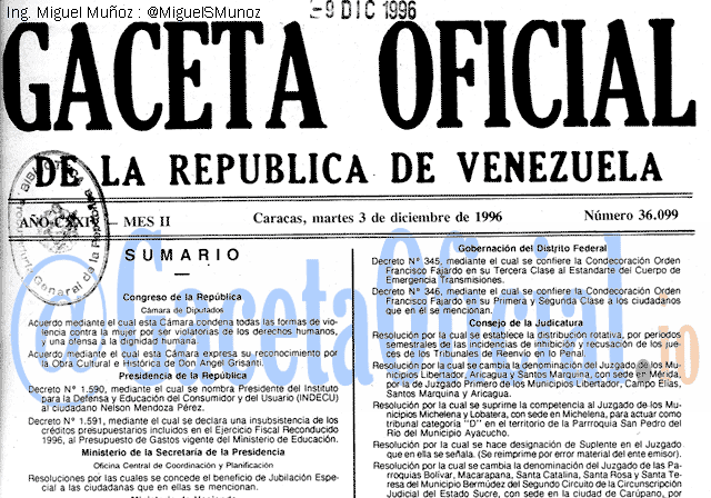 Gaceta Oficial 36099 del 3 Diciembre 1996