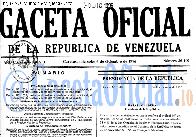 Gaceta Oficial 36100 del 4 Diciembre 1996