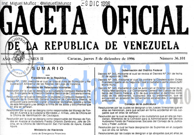Gaceta Oficial 36101 del 5 Diciembre 1996