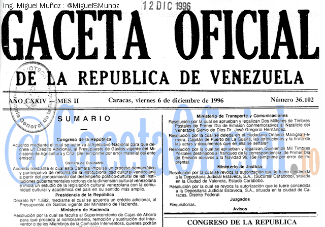 Gaceta Oficial 36102 del 6 Diciembre 1996