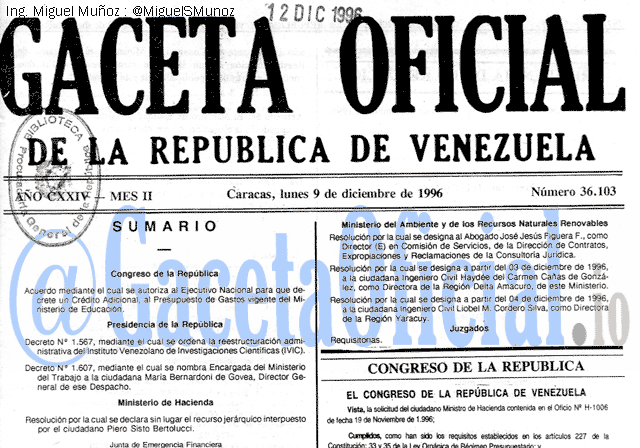 Gaceta Oficial 36103 del 9 Diciembre 1996