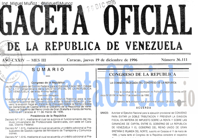 Gaceta Oficial 36111 del 19 Diciembre 1996