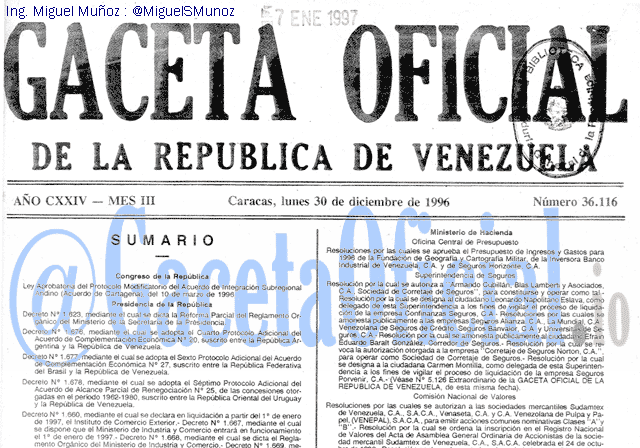 Gaceta Oficial 36116 del 30 Diciembre 1996