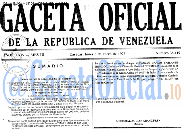 Gaceta Oficial 36119 del 6 Enero 1997