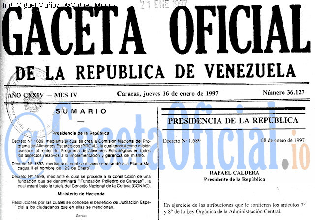 Gaceta Oficial 36127 del 16 Enero 1997
