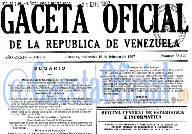 Gaceta Oficial 36149 del 19 Febrero 1997