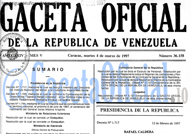 Gaceta Oficial 36158 del 4 Marzo 1997