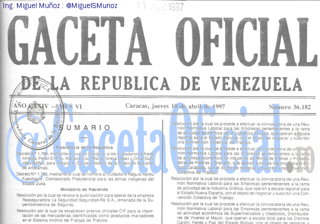 Gaceta Oficial 36182 del 10 Abril 1997