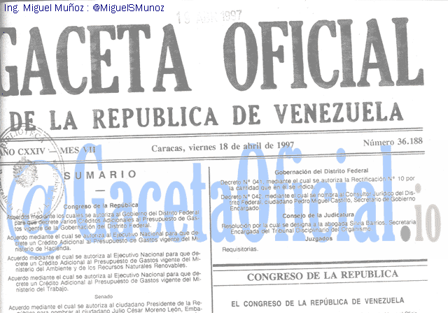 Gaceta Oficial 36188 del 18 Abril 1997