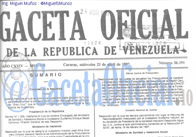 Gaceta Oficial 36191 del 23 Abril 1997