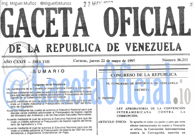 Gaceta Oficial 36211 del 22 Mayo 1997