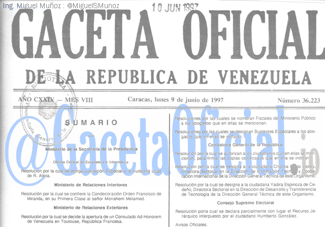 Gaceta Oficial 36223 del 9 Junio 1997
