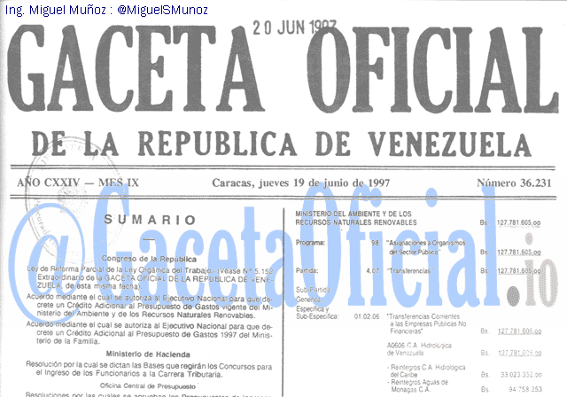 Gaceta Oficial 36231 del 19 Junio 1997