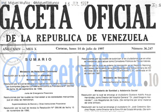 Gaceta Oficial 36247 del 14 Julio 1997