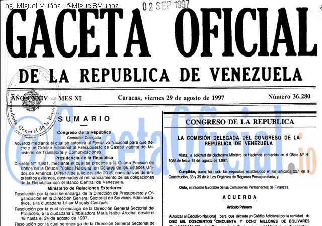 Gaceta Oficial 36280 del 29 Agosto 1997