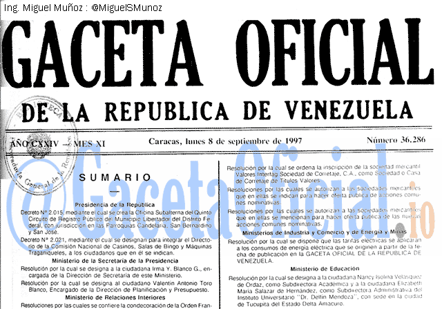 Gaceta Oficial 36286 del 8 Septiembre 1997