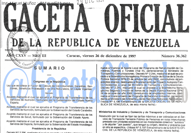 Gaceta Oficial 36362 del 26 Diciembre 1997