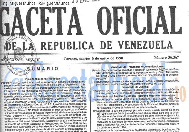 Gaceta Oficial 36367 del 6 Enero 1998