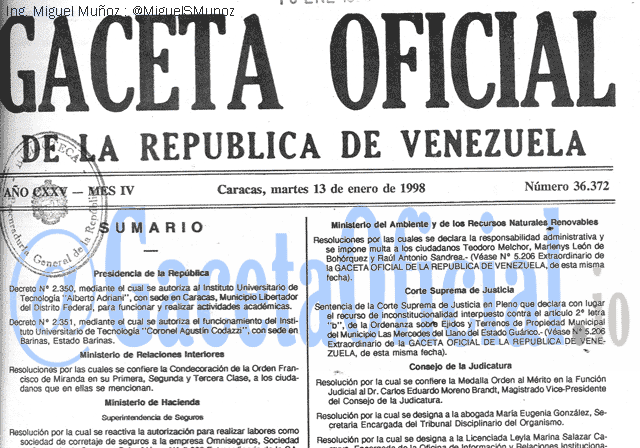 Gaceta Oficial 36372 del 13 Enero 1998