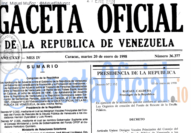 Gaceta Oficial 36377 del 20 Enero 1998