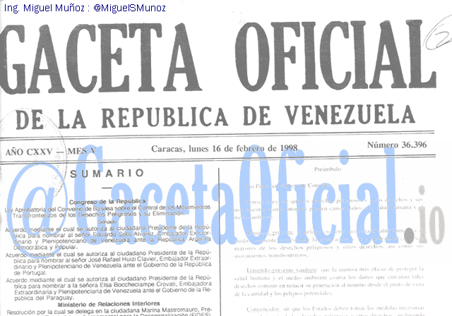 Gaceta Oficial 36396 del 16 Febrero 1998