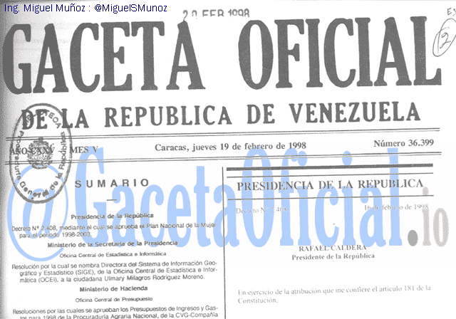 Gaceta Oficial 36399 del 19 Febrero 1998