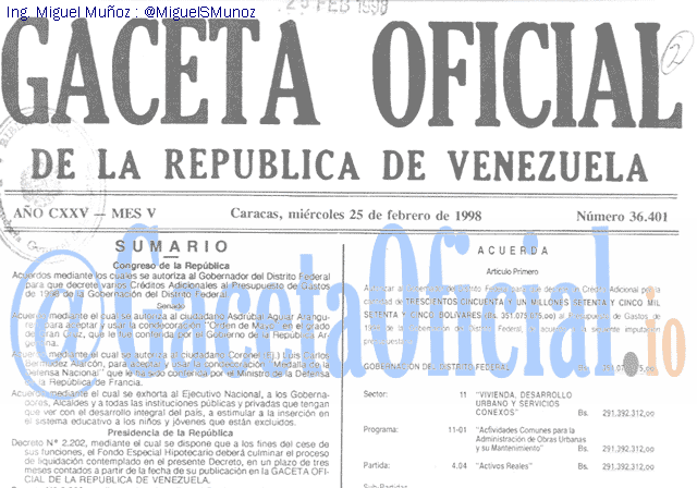 Gaceta Oficial 36401 del 25 Febrero 1998