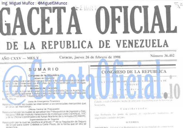 Gaceta Oficial 36402 del 26 Febrero 1998