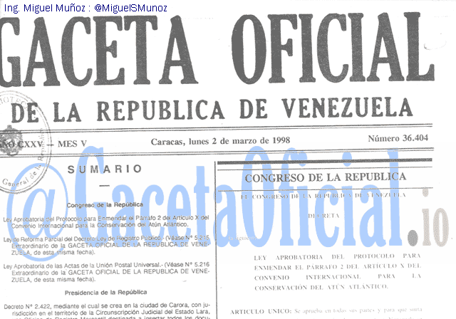 Gaceta Oficial 36404 del 2 Marzo 1998