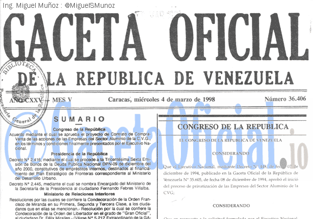 Gaceta Oficial 36406 del 4 Marzo 1998