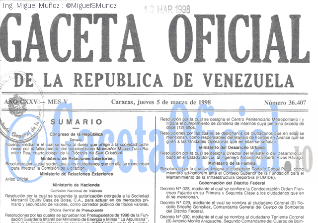 Gaceta Oficial 36407 del 5 Marzo 1998