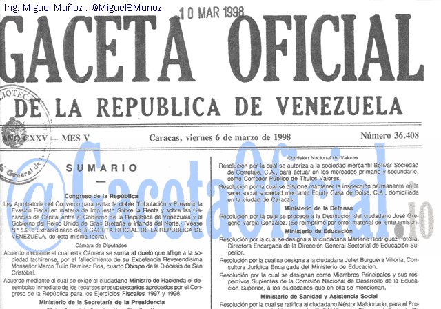 Gaceta Oficial 36408 del 6 Marzo 1998