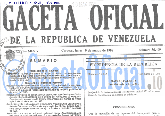 Gaceta Oficial 36409 del 9 Marzo 1998
