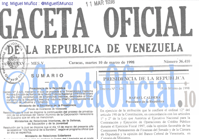 Gaceta Oficial 36410 del 10 Marzo 1998