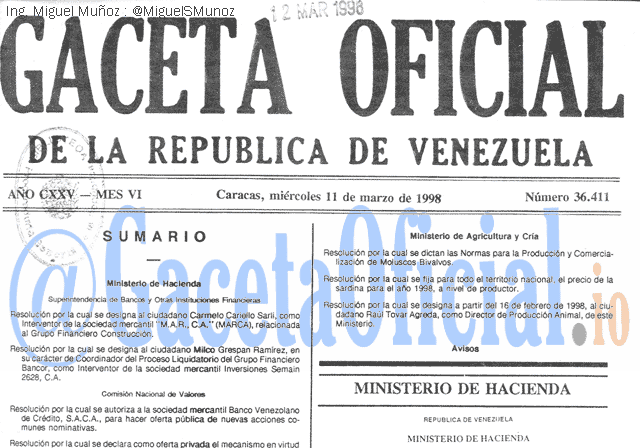Gaceta Oficial 36411 del 11 Marzo 1998