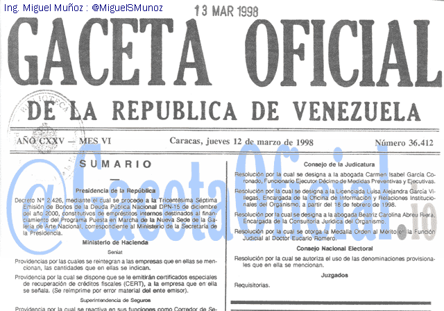 Gaceta Oficial 36412 del 12 Marzo 1998