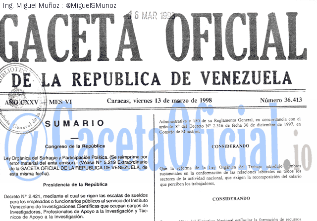 Gaceta Oficial 36413 del 13 Marzo 1998