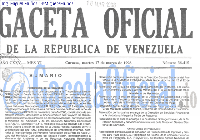 Gaceta Oficial 36415 del 17 Marzo 1998