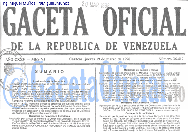 Gaceta Oficial 36417 del 19 Marzo 1998