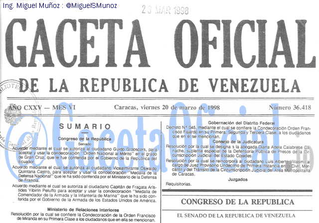 Gaceta Oficial 36418 del 20 Marzo 1998