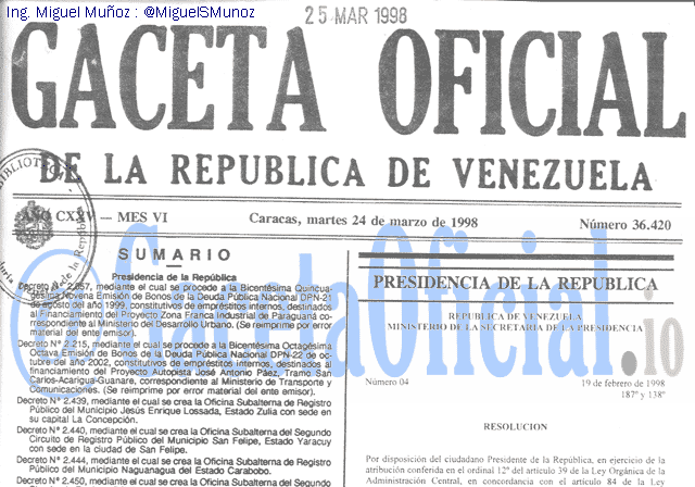 Gaceta Oficial 36420 del 24 Marzo 1998