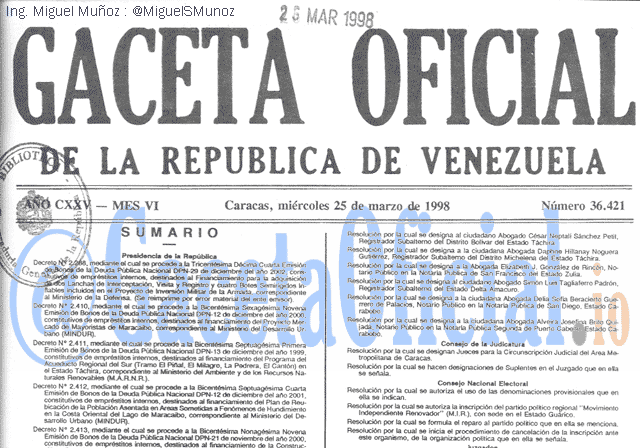 Gaceta Oficial 36421 del 25 Marzo 1998