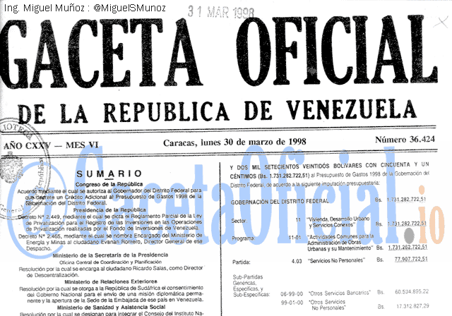 Gaceta Oficial 36424 del 30 Marzo 1998
