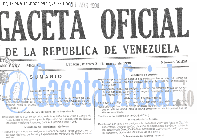 Gaceta Oficial 36425 del 31 Marzo 1998